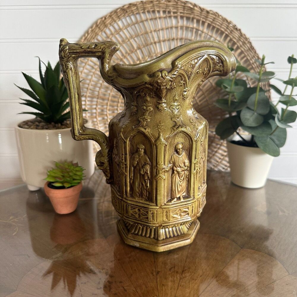 Vintage Apostle Pitcher Reproduction Charles Meigh Style Gothic Relief Ceramic